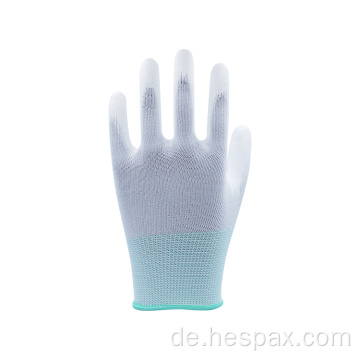 Hespax antistatische weiße Polyester-Strick-PUbeschichtete Handschuhe